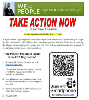 QR Code for White House Petition: Not Allow the FDA To Regulate Premium Cigars